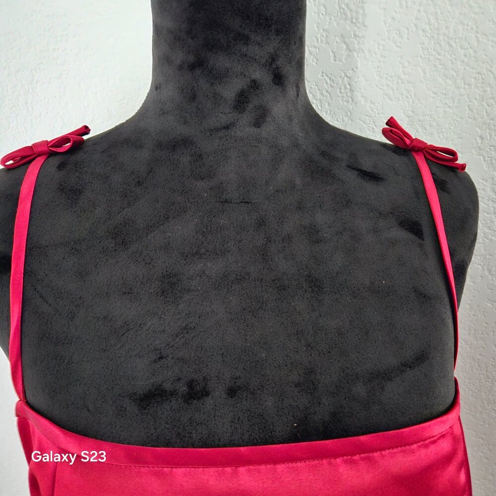 Satin Red Skinny Bow Strap Dress - Picture 4 of 6